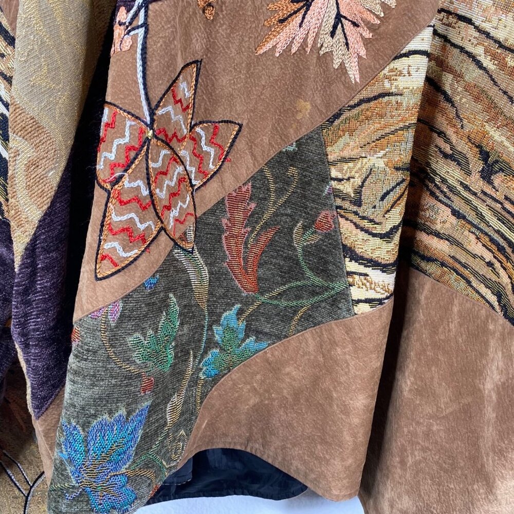 Alex Kim Jacket Tapestry Patchwork Mix Media Leaves Mulitcolor 5X Boho Eclectic - Picture 11 of 15